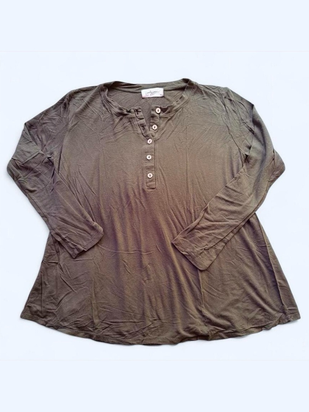 Carly Jean Olive Henley Long Sleeve Top